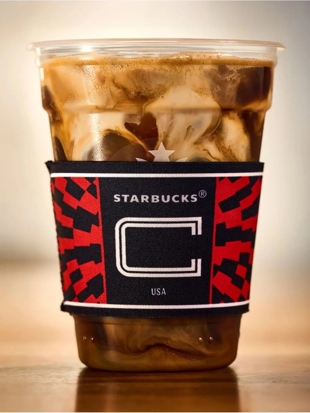 Starbucks Red and Black Neoprene Cup Sleeve with Green Logo